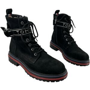 NWOB Womens Black Leather Tommy Hilfiger Buckle Platform Combat Ankle Boots 8.5M